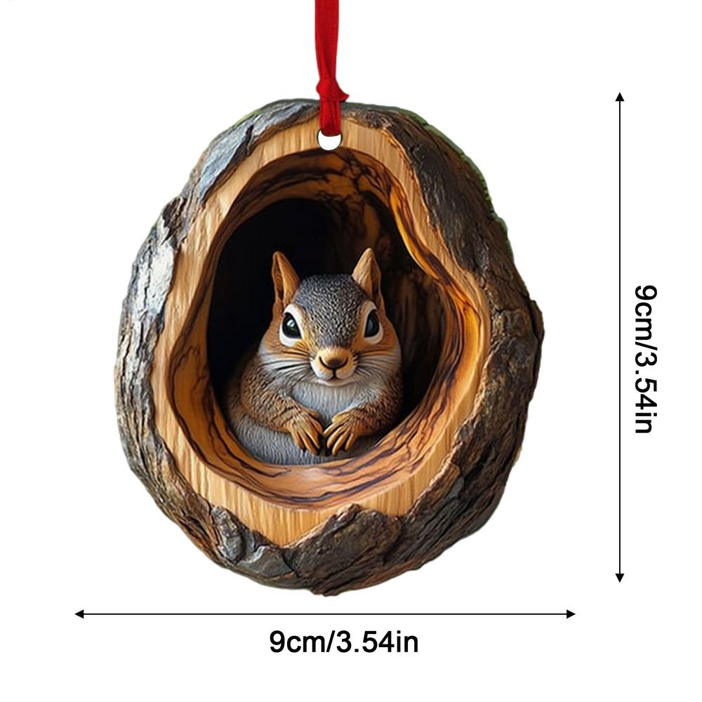 

2026 Animal Christmas Ornaments 2D Cute Acrylic Raccoon Cat Owl Squirrel Animal Pendant for Christmas Tree Decoration