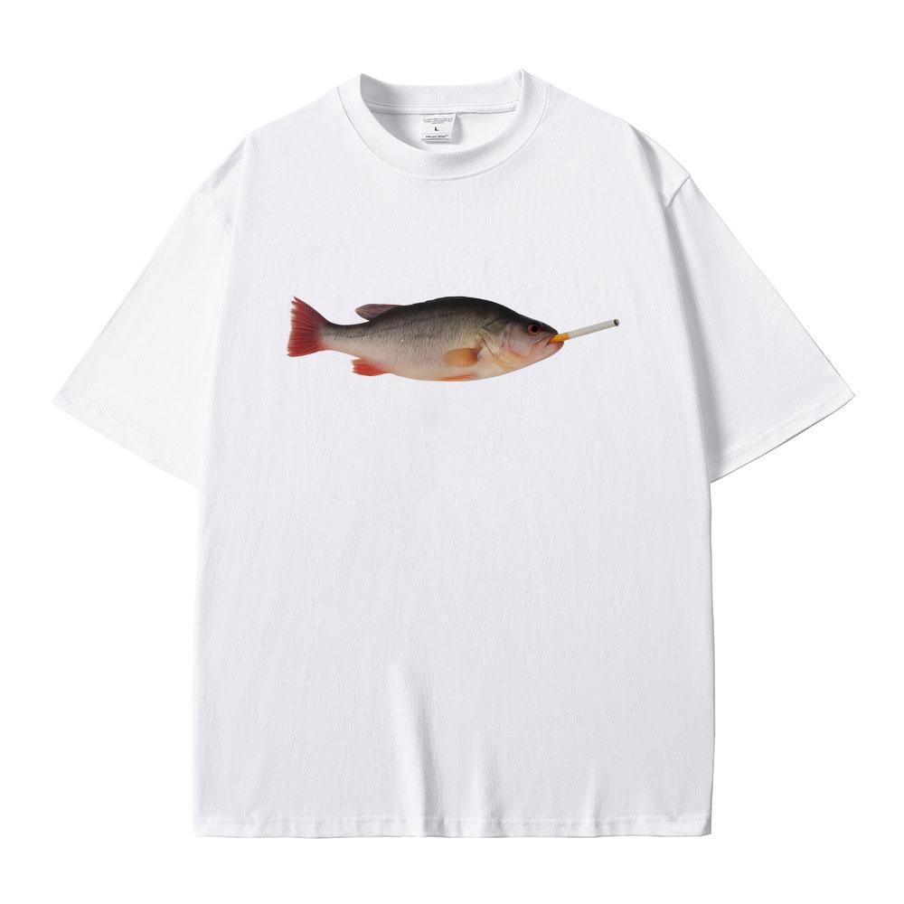 Fish Smoking Funny Vertebrata Printed Lovers Meme Tshirts Women Casual Vintage Women Short Sleeve Tshirt Causal Clothing