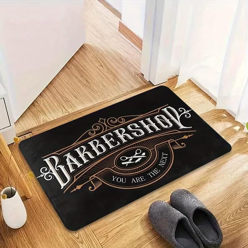 Vintage Barber Shop Welcome Mat Suitable for Commercial Decoration Entrance of American Hair Salons, Vintage Barber Shop Carpet