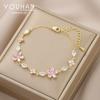 Elegant Womens Geometric Floral Zircon Bracelet Gold Plated Copper Adjustable Fashion Jewelry Daily Wear