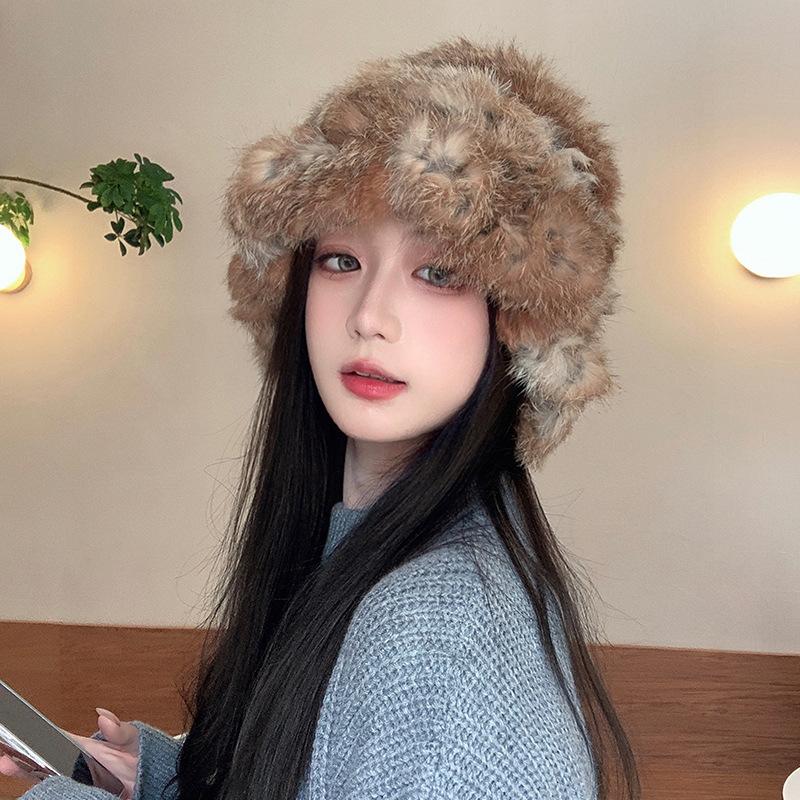 Women S Winter Warm Fluffy Rabbit Fur Blend Knit Bucket Hat