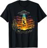 Cute Dachshund UFO Alien Abduction Desert Sunset Design T-Shirt