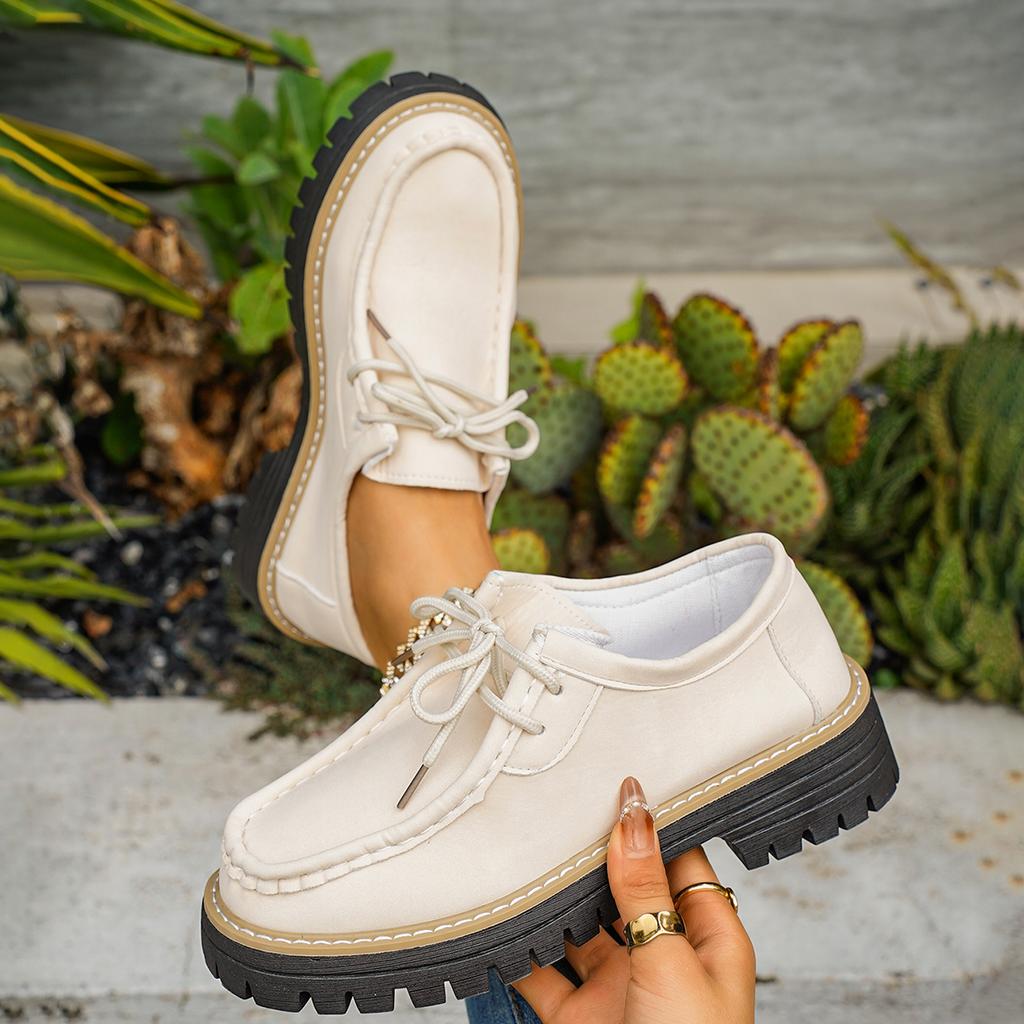 Woman Loafers Casual British Thick Heel Shoes Round Toe Rubber Outsole Sneakers Women Retro Autumn Large Size Shoes Ladies