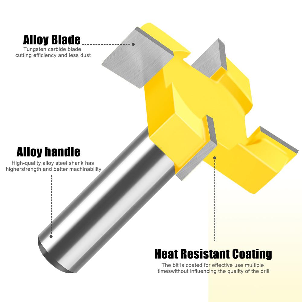 Four-Blade T-Knife Slotting Knife 1/2 Handle 12 Handle Woodworking Milling Cutter Engraving Machine Cutter Head Large Diameter Slotting Knife T-Knife