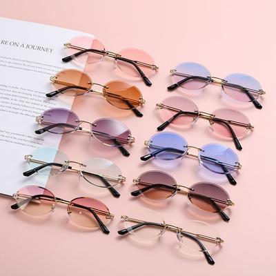 Bezramkowe Ochrona UV400 Bezramkowe Okulary Przeciwsłoneczne Vintage Owalne Okulary Soczewki Szlifowane Diamentowo Odcienie