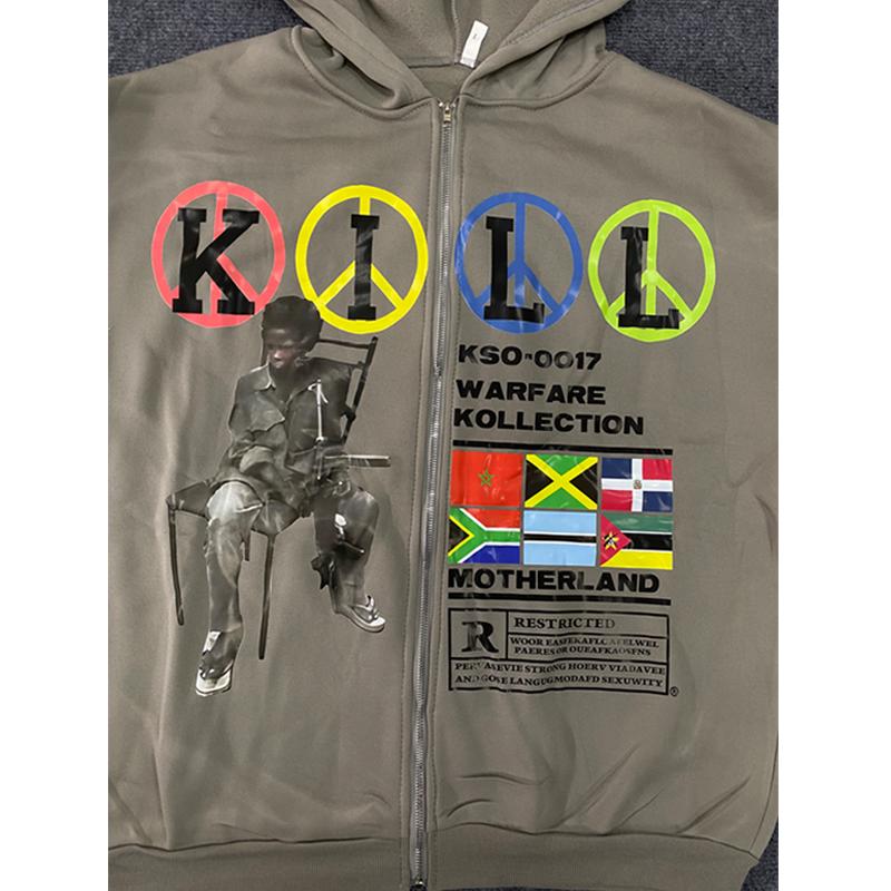 Spring and Autumn Y2K Fashion Loose Zipper Hoodie Street Harajuku Wild Cartoon Letter Printed Coat