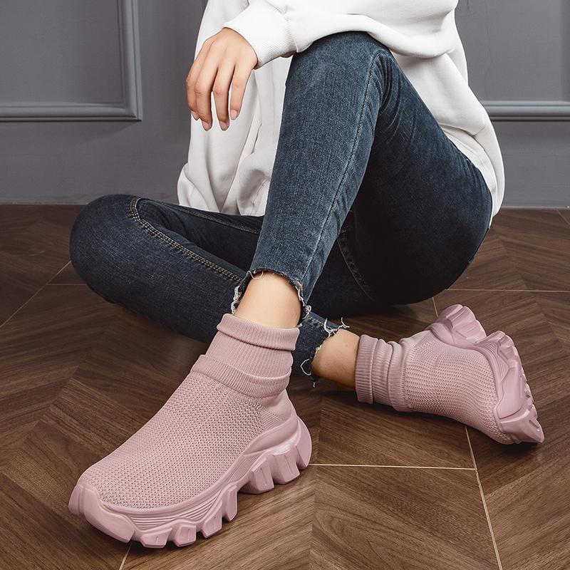 Unisex Sneakers Atmungsaktive hochelastische Socken Dicke Sohle Erhöhen Sportschuhe Damenschuhe