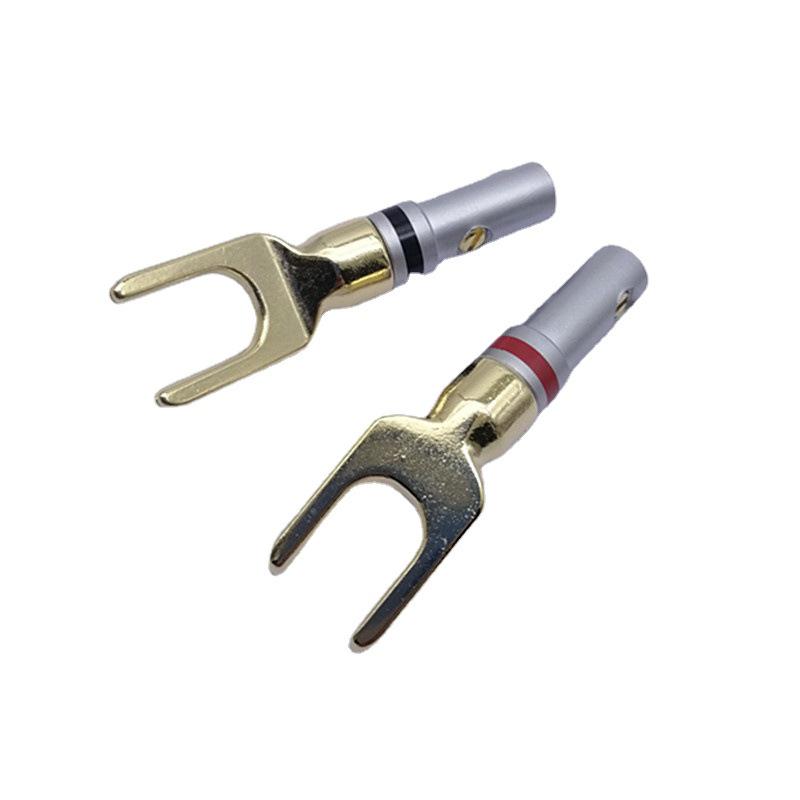 Gold-Plated Speaker Wire Connectors: Y-Type & U-Type Banana Plugs, No Logo