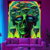 UV Blacklight Tapestry Wall Hanging Alien Skull Zombie Psychedelic Glow Bedroom Home Decor Polyester Fabric