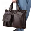 Men's Genuine Leather Business Briefcase 17-Inch Laptop Bag Horiztal Shoulder Cowhide Top Layer