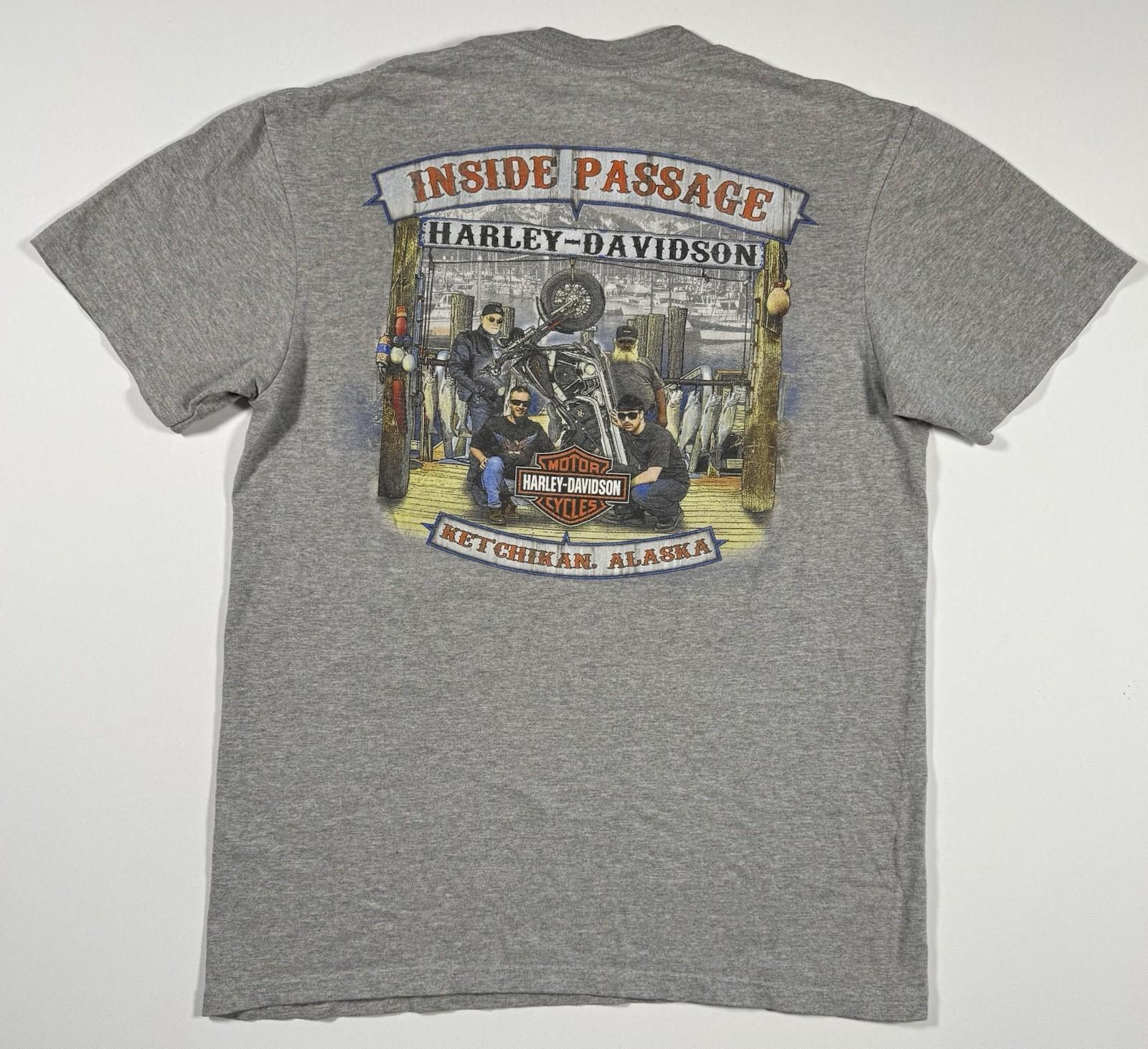 Harley Davidson Ketchikan Alaska T Shirt Mens Medium Gray Biker Graphic USA Unisex T-Shirt L