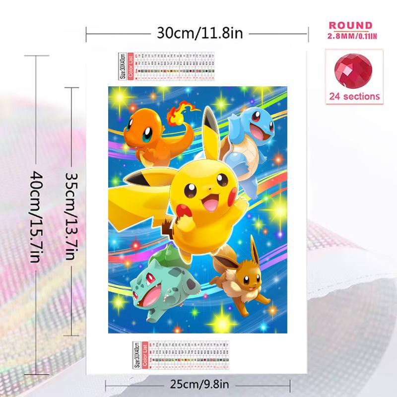 Pokémon Pattern 3pcs 100% Round Full Drill 5D DIY Diamond Painting Embroidery Cross Stitch Rhinestone Décor