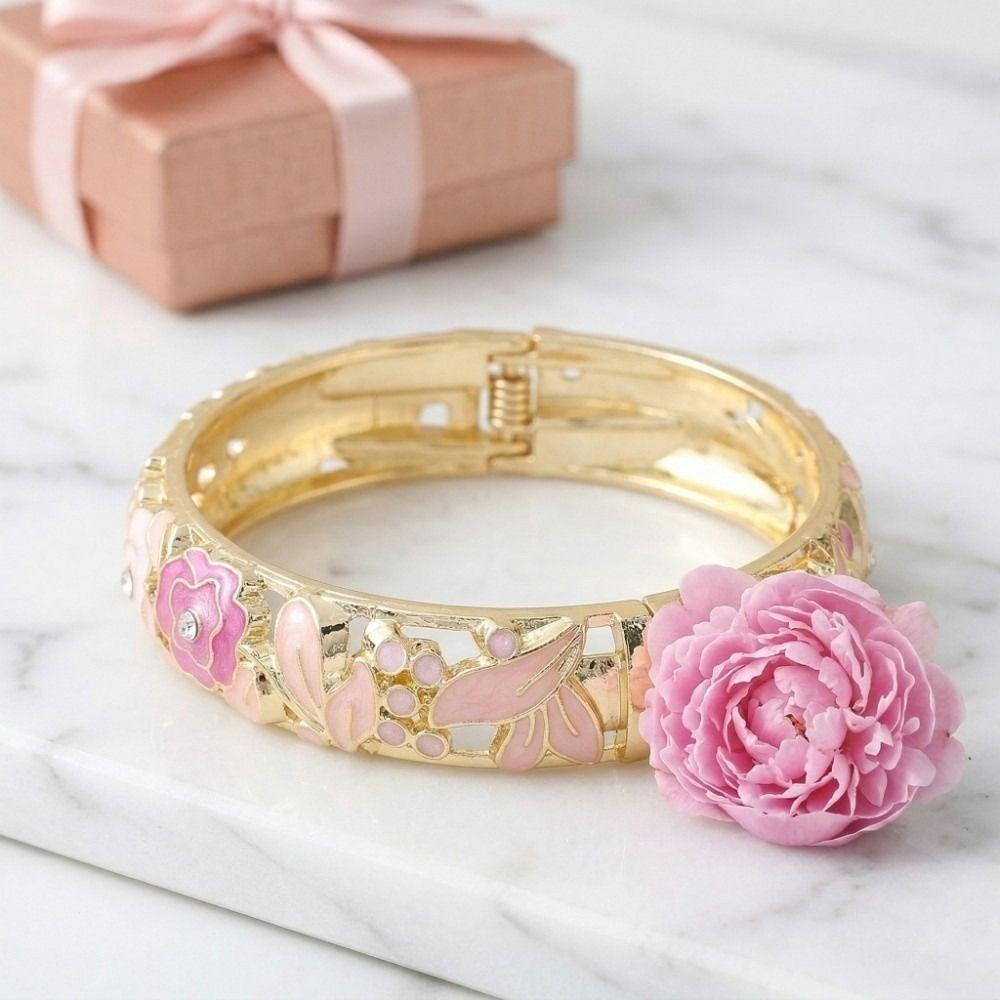 Colorful Flower Crystal Bangle Traditional Women's Hand Bracelet  Jewelry Gifts