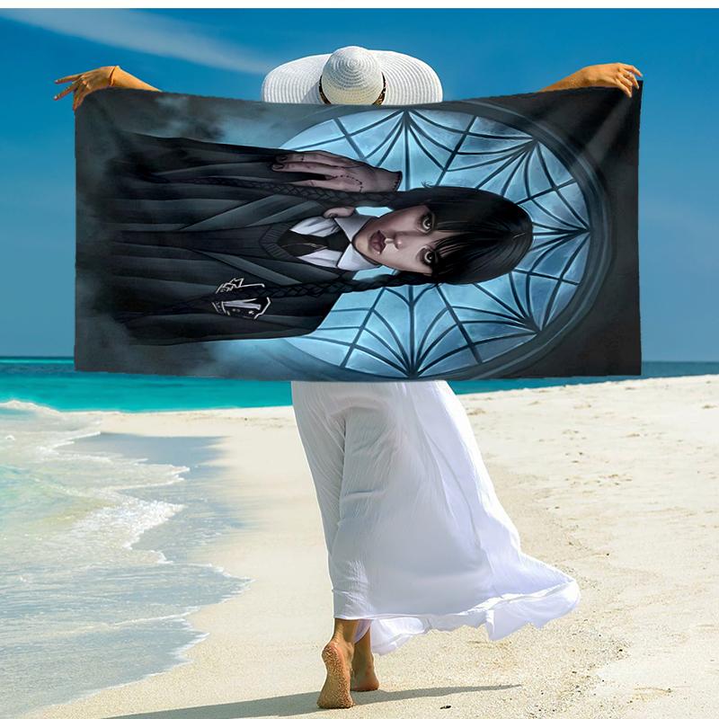 1pc Wednesday (4) Beach Towel, Comfortable and Thick, and Swimming/Bath/Picnic/Camping Towel, Suitable for Seaside Beaches