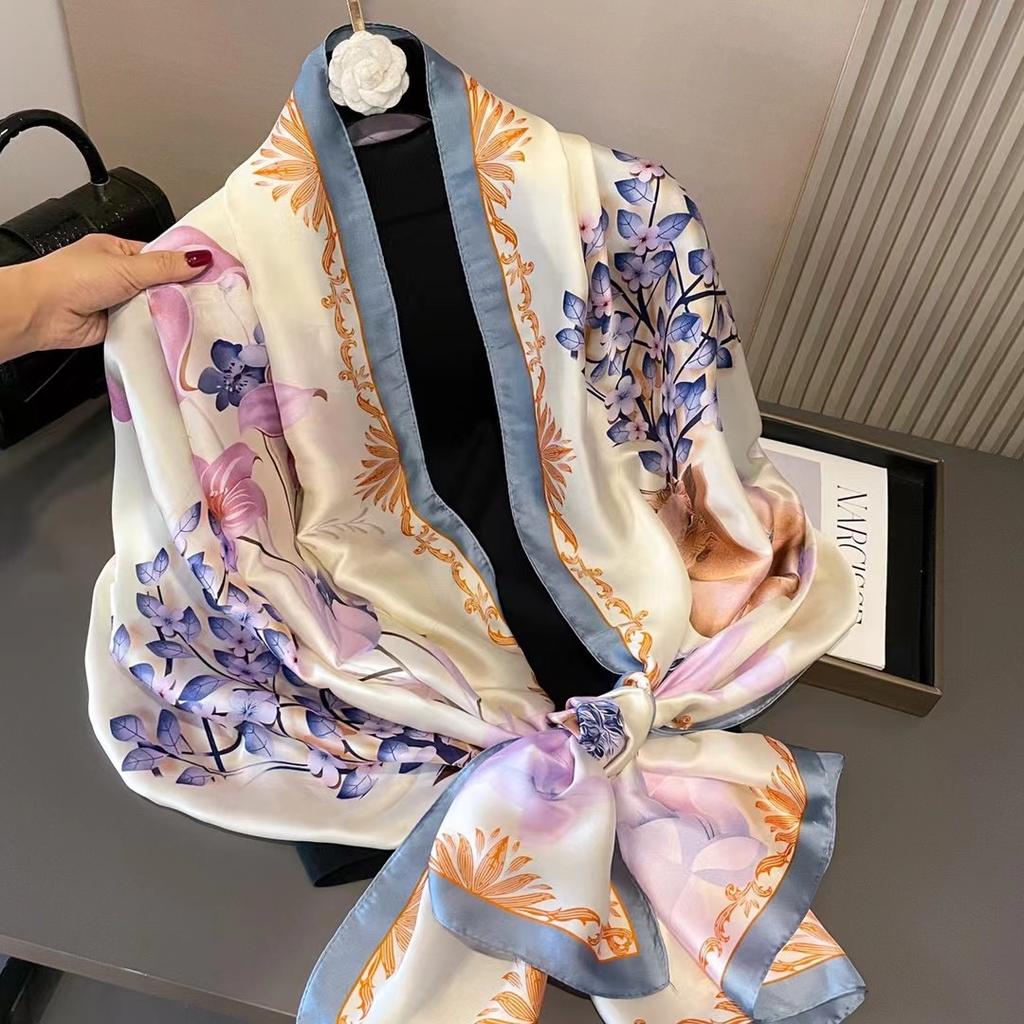 180*90cm Luxury Brand Spring Summer Autumn Women Clothing New Fashion Color matching printed silk scarf lady popular turba