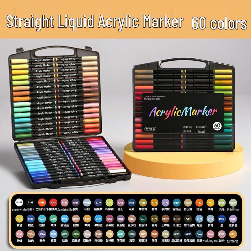 Soft Tip Liquid Ink Acrylic Marker Pen Set - 60 Colors for Student Art and Layering Techniques