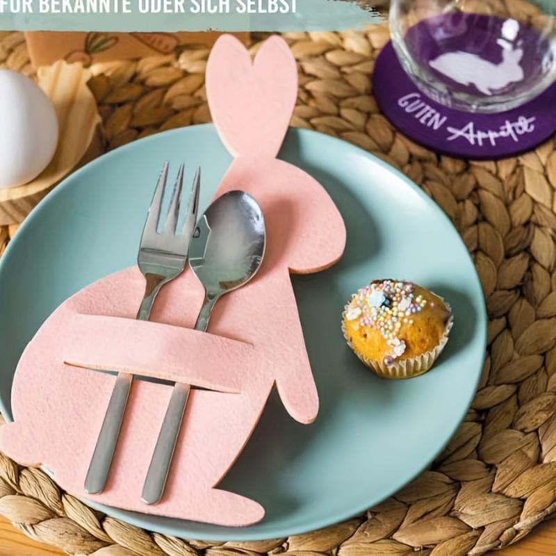 12 Stück Vlies Osterhase Besteckhalter Cartoon Hase Bestecktaschen Schreibtischdekoration Einfarbige Ostergabeltasche