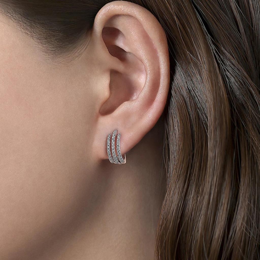 Triple Row Pavé Hoop Earrings for Women Modern Style