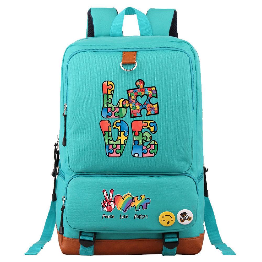 Autism Awareness LOVE Puzzle Print Back To School Backpack Casual Daypack Large Capacity Student Bookbag for Boys Girls Travel