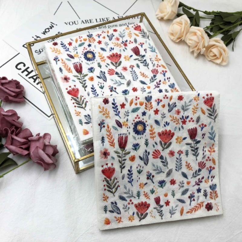 Disposable Party Napkin Double Layer 20 Pieces/Pack Fresh Flowers and Plants