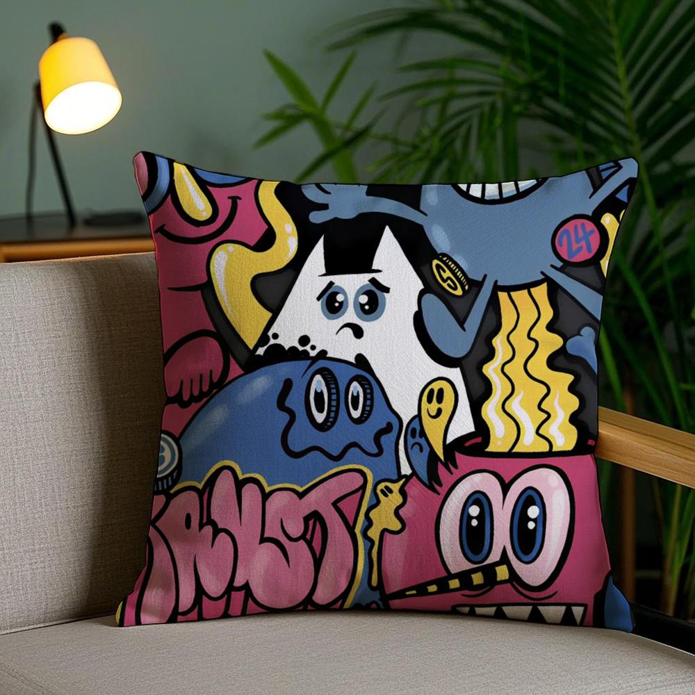 Abstract Painting Cushion Cover Plush Fabric Soft Double-Sided Printed Invisible Zipper Sofa Pillow Case Home Decor