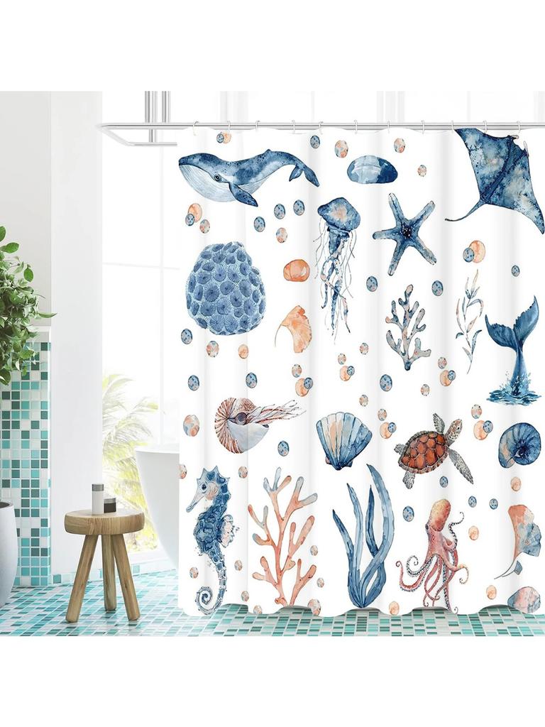 Painting Style Sea World Pattern Bathing Curtain Bathroom Shower Curtain Waterproof With 12 Hooks Home Deco