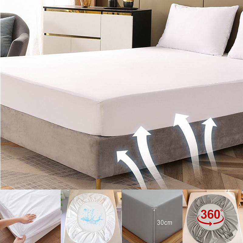 2025 Solid Color Bed Fitted Sheet Waterproof Bedcover Bed Sheet 1pc Mattress Cover Soft Comfortable Fitted Sheet Washable Durable Mattress Protector