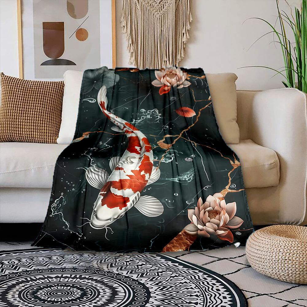 

Multiple sizes Koi and lotus flowers Print Blanket Warm Soft Suitable for All Seasons for Home Sofa Travel Camping Picnics RV 75x100cm