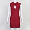 Elegant Sleeveless Burgundy Striped Bandage Dress - Low Cut & Stretchy Women's Fashion