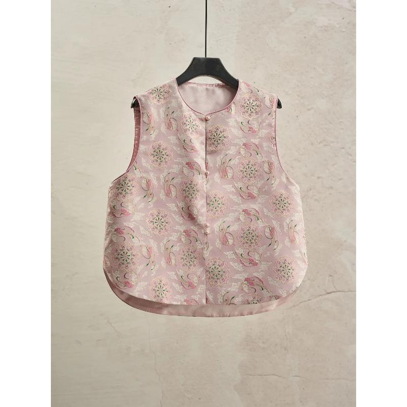 Летний женский розовый цветочный топ-майка без рукавов свободного кроя S розовый