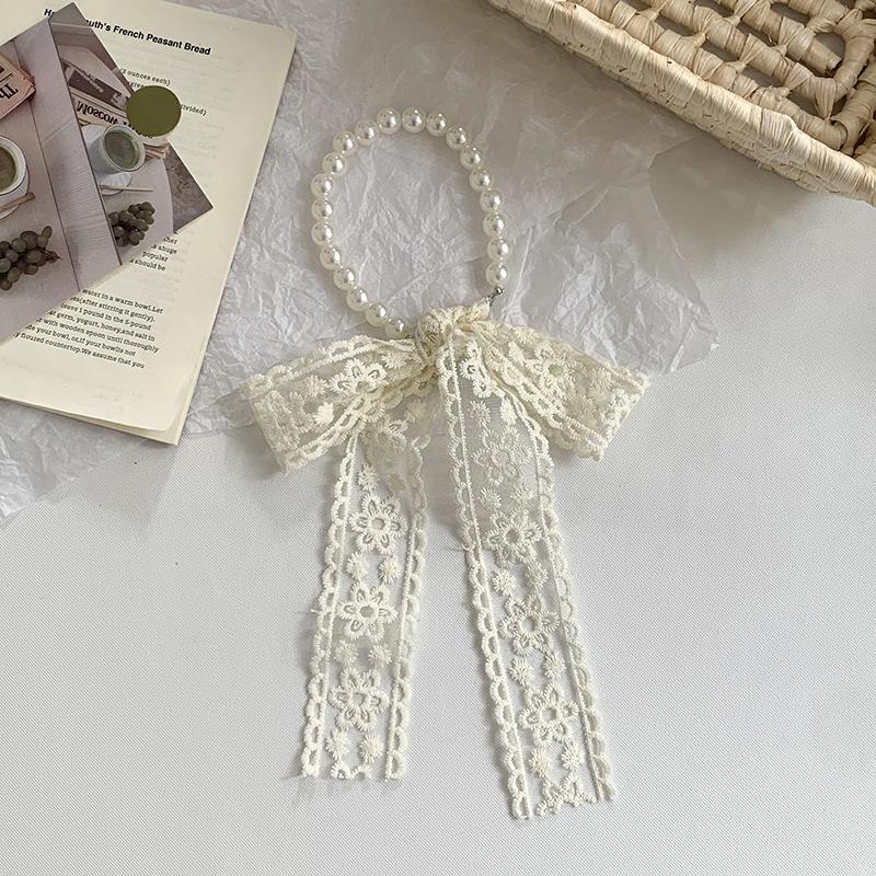 New Lace Pearl Tie Bag Collarbone Chain Necklace Fashion Scarf Premium Hair Band Hair Accessories Silk Scarf Ribbon