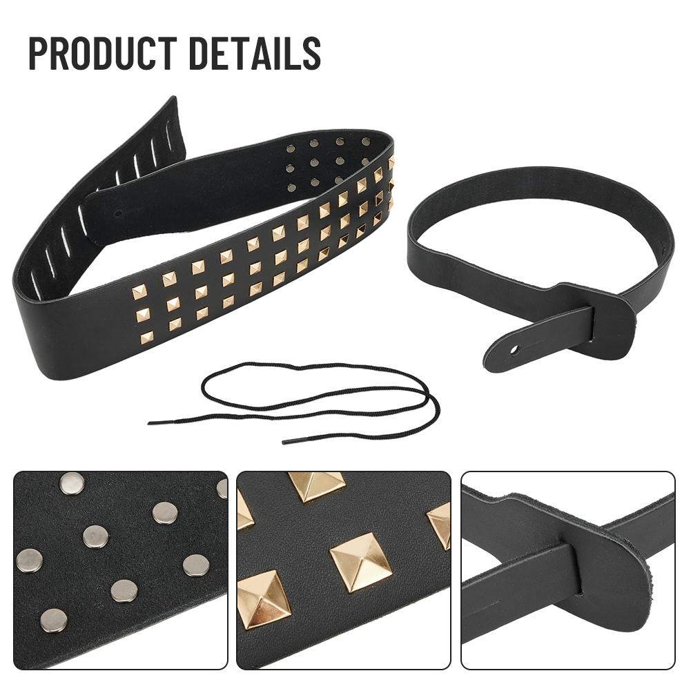 Black Leather Electric Guitar Handmade,PIKE STUDDED Strap Accessory Adjustable