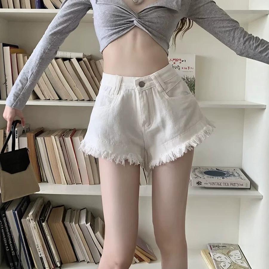 High-Waisted Pink Denim A-Line Shorts for Women - 2026 Summer Trendy Loose Frayed Style