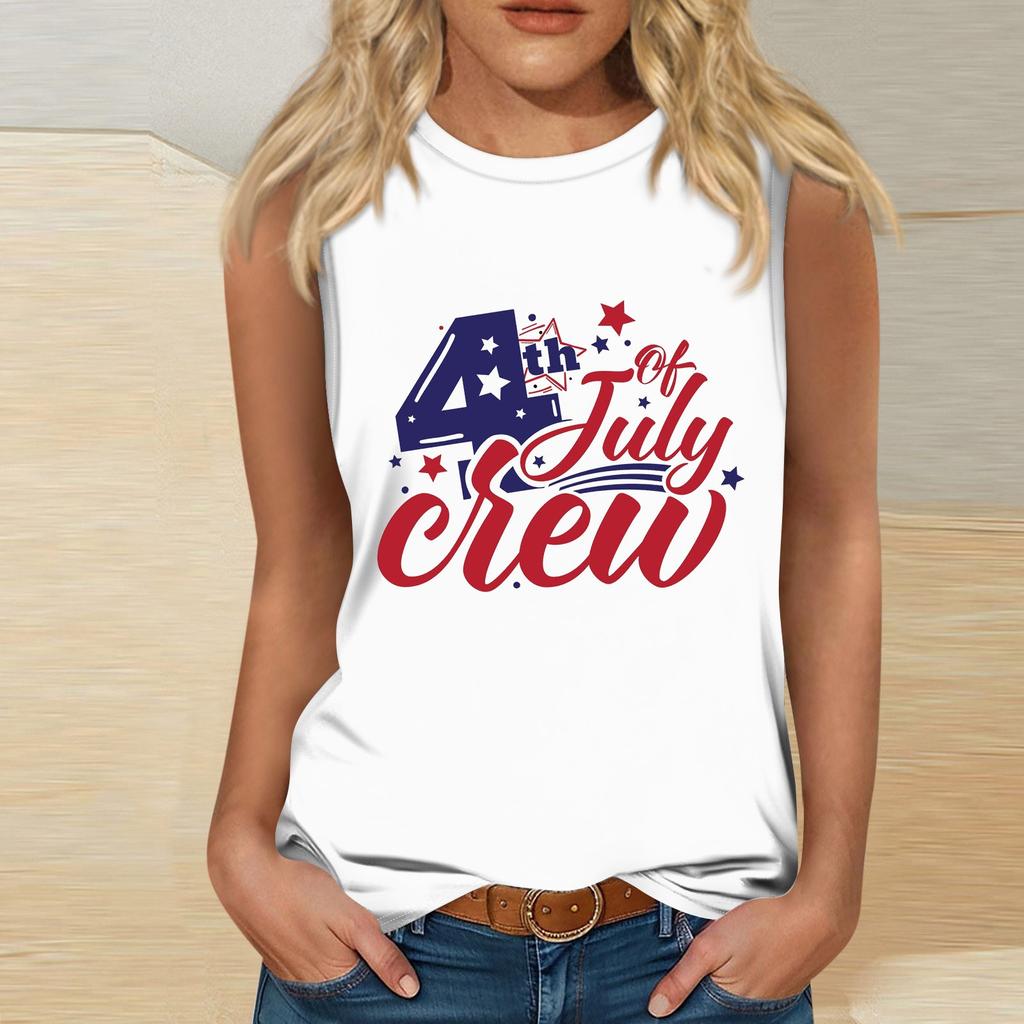 Damenmode Unabhängigkeitstag Print Rundhals Ärmellos T-Shirt Top