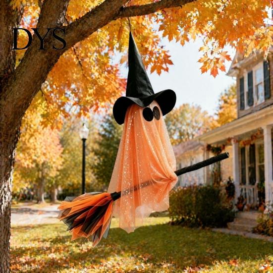Venkovní dekorace duchů na zahradu Halloweenská čarodějnice Závěsná ozdoba na koště Strašidelný klobouk Plovoucí party rekvizity Přívěsky Vnitřní dekorace strašidelného domu