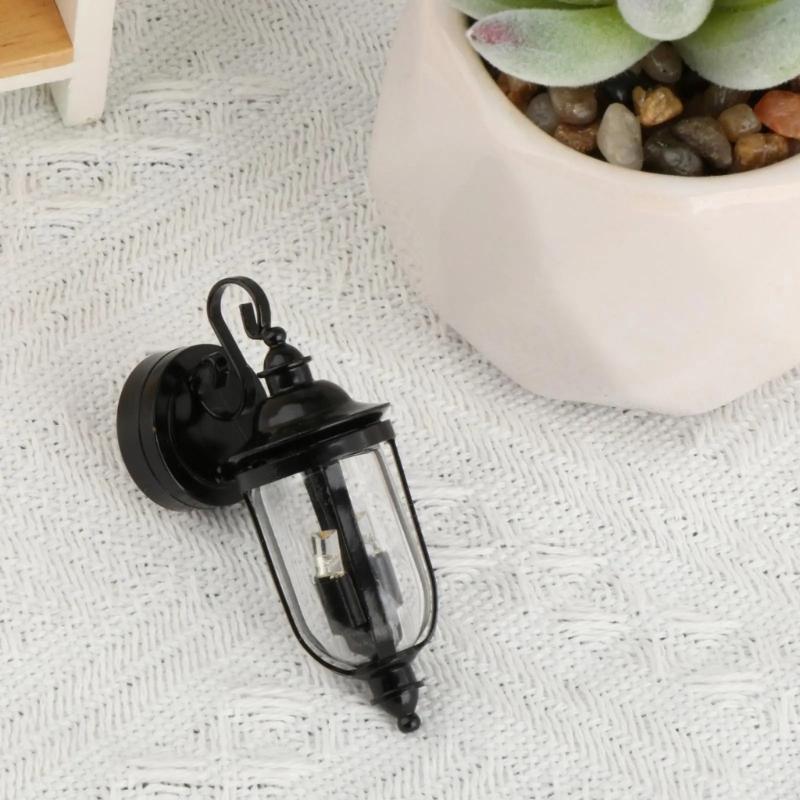 1/12 Miniature Dollhouses LED Wall Sconce Black Shade Wall Lamp for Dollhouses Scene Display Decorative Accessories