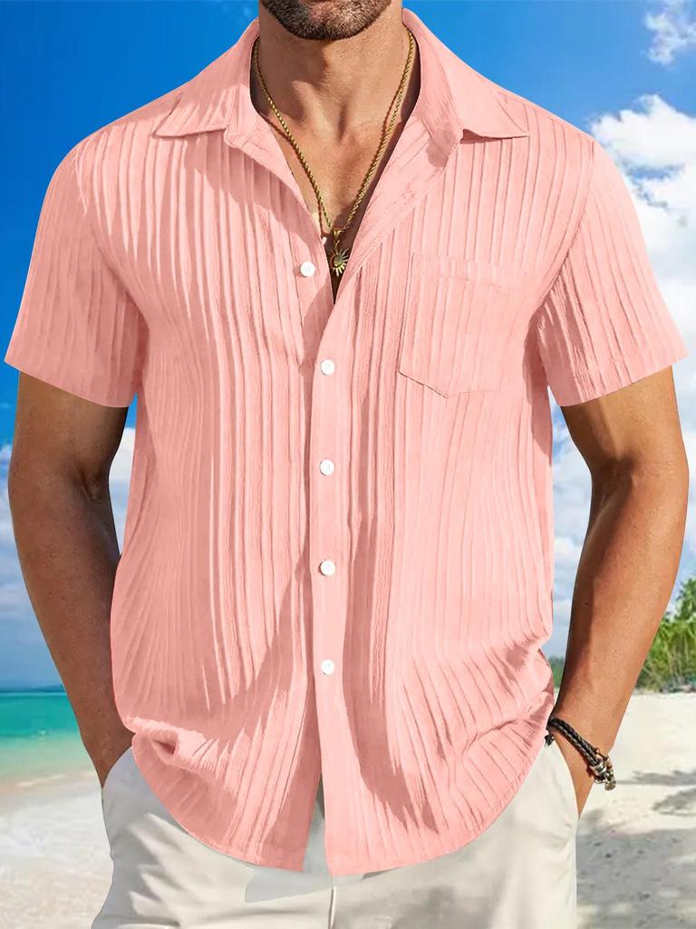 Men's Summer Trendy Solid Color Lapel Sports Casual Shirt