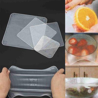 4pcs Reusable Clear Stretch Fresh Food Wraps Seal Cover Kitchen Accessories Tool