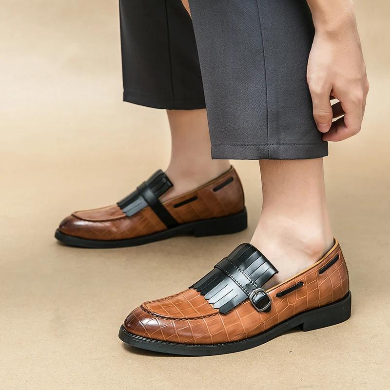 Gentleman Patchwork Tassels Patent Leather Men Shoes Male Monk Strap Wedding Casual  Formal Dress Footwear Shoes for Men