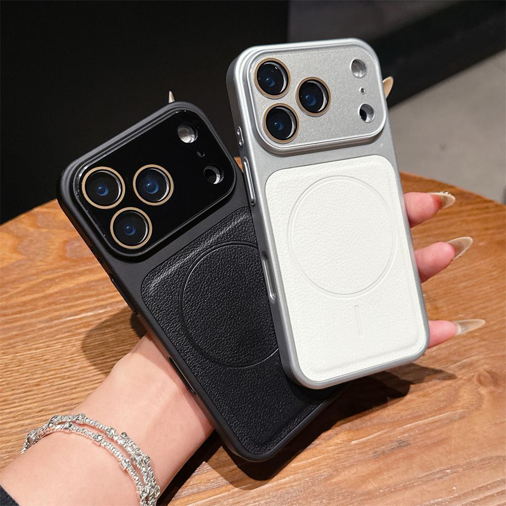 Luxus Litschi-Leder Glas Großes Fenster Für Magsafe Hülle Für iPhone 17 16 15 14 13 12 11 Pro Max Rüstung Stoßfänger Galvanik Abdeckung
