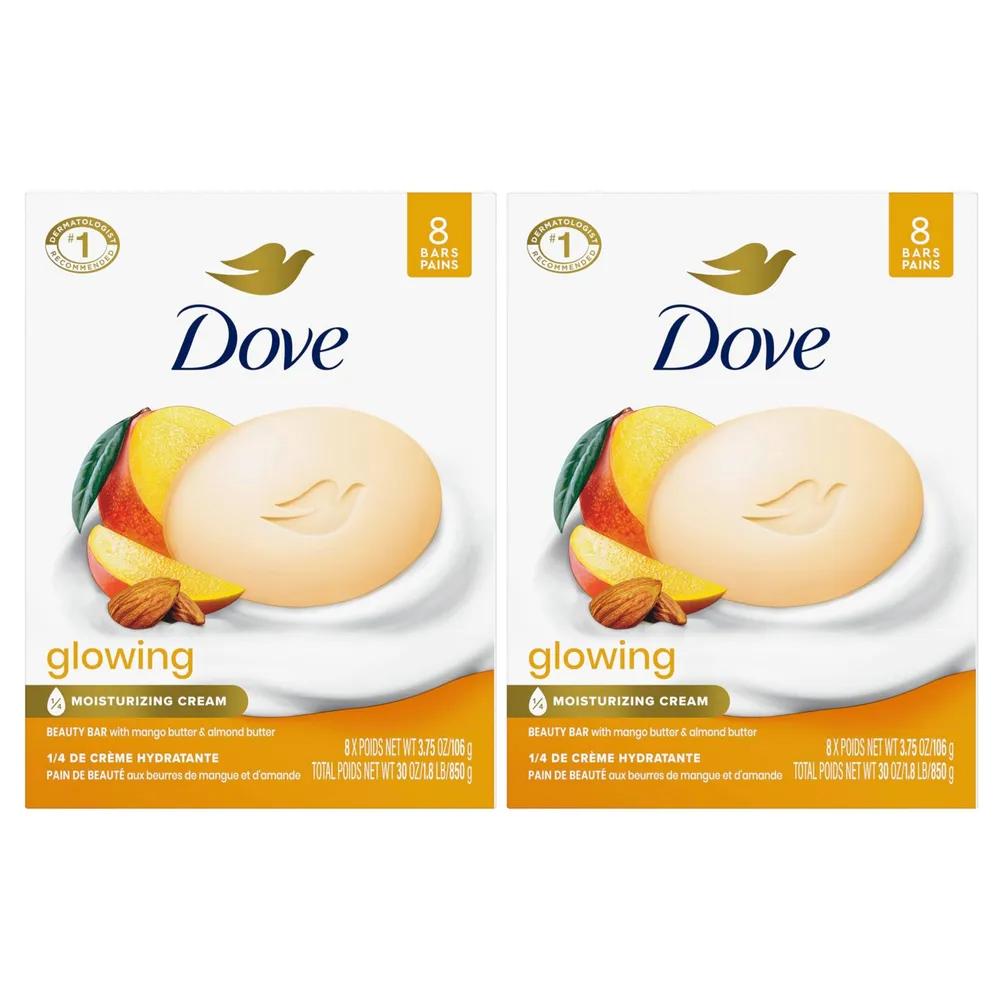Made in the USA Dove Beauty Bar Glowing Mango Almond Butter Moisturizing Cream Soap 106g (2 packs of 8)