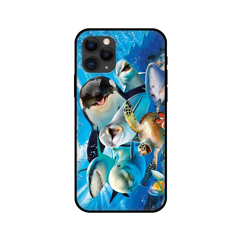 Schwarze TPU-Hülle für iPhone 5 5s se 2020 6 6s 7 8 plus x 10 XR XS 11 12 13 mini pro MAX Rückseite Ozean Delfin Tanzen Springen