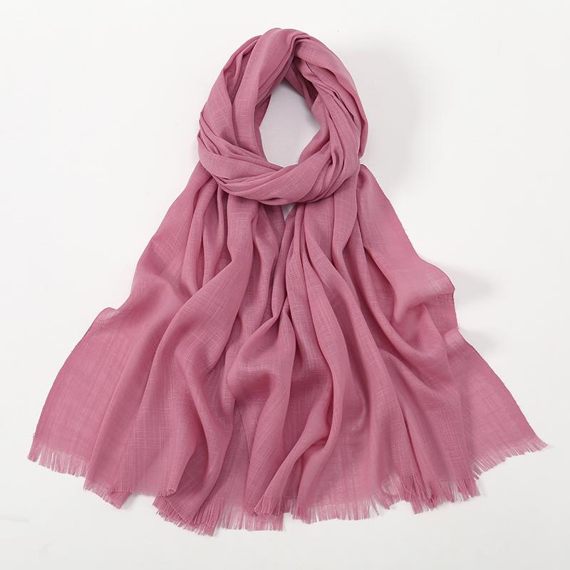 Eșarfe Hijab Simple din Bumbac și Bambus Femei Culoare Solidă Turban Șifonat Margine Îndepărtată Bumbac Moale Hijab Șal Calitate Premium
