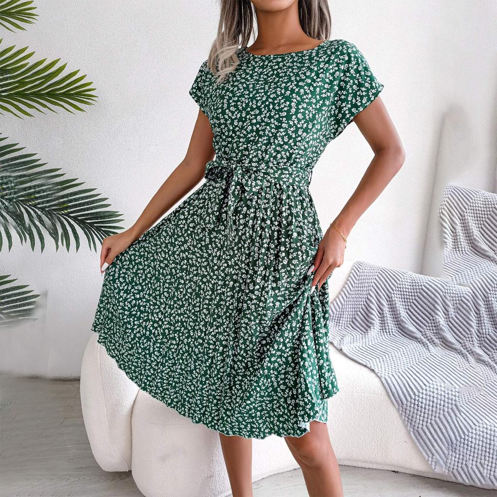 Fashion Women's Summer Round Neck Casual Fashion Printed Pullover  Dress