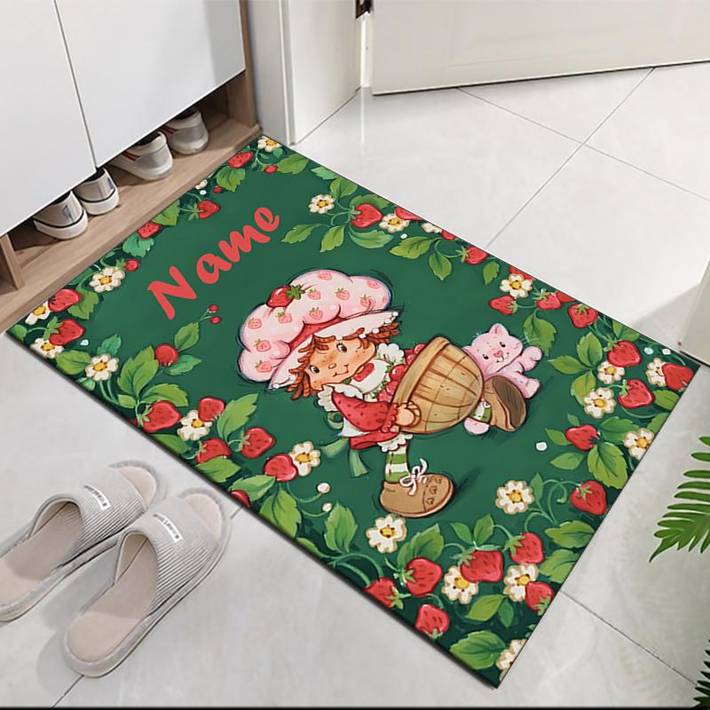 Tappeto Stampato Torta alla Fragola con Nome Personalizzabile, per Sedia da Ufficio Soggiorno Camera da Letto Cucina Decorazioni Regali.
