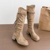 Wasteland wind Egyptian boots~ New fringed thick heel medium and high boots Western cowboy boots Women's stacking boots