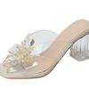 2025 Small Size Thick Heel Transparent Crystal Heel High Heel Sandals Women's Summer Rhinestone One-word Slippers Versatile with Skirt Slippers