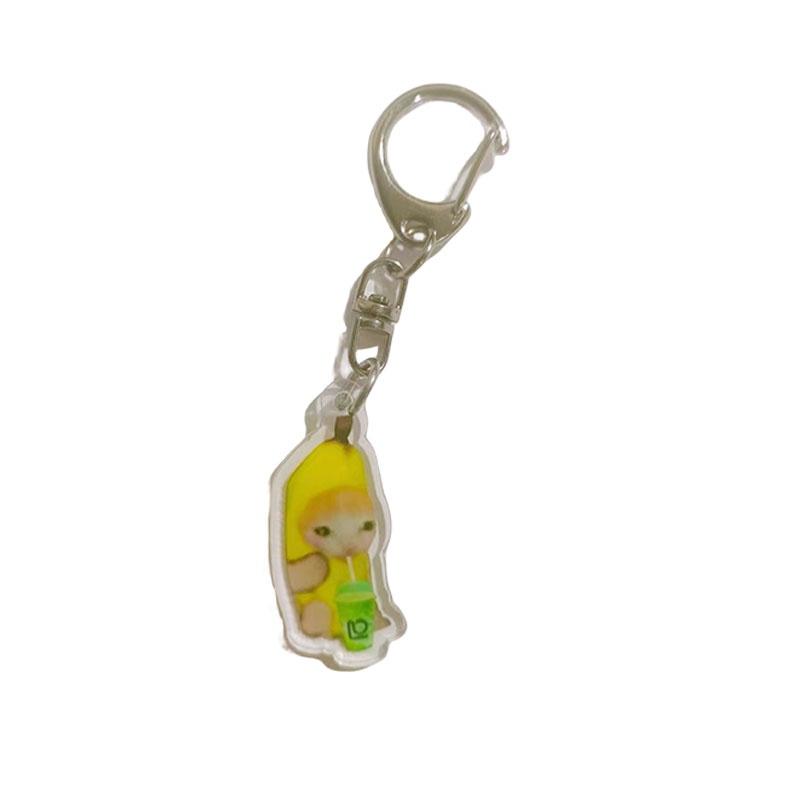 Crying Banana Cartoon Cat Keychain Acrylic Bag Charm Pendant Mascot Decoration