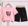 Children's Summer Set with Cartoon Monster Patterns - Boys' and Girls' Sports T-shirts and Casual Short-sleeved Shorts Sets