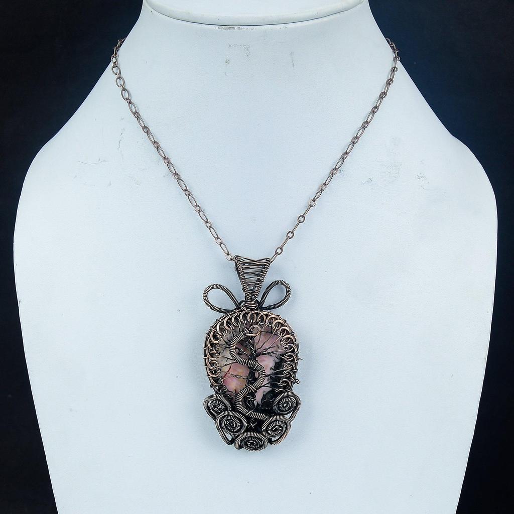 Rhodochrosite Jewelry, 999 Copper Wire Wrapped Pendant, Handmade Gemstone Jewelry Pendant, For Memorial Day